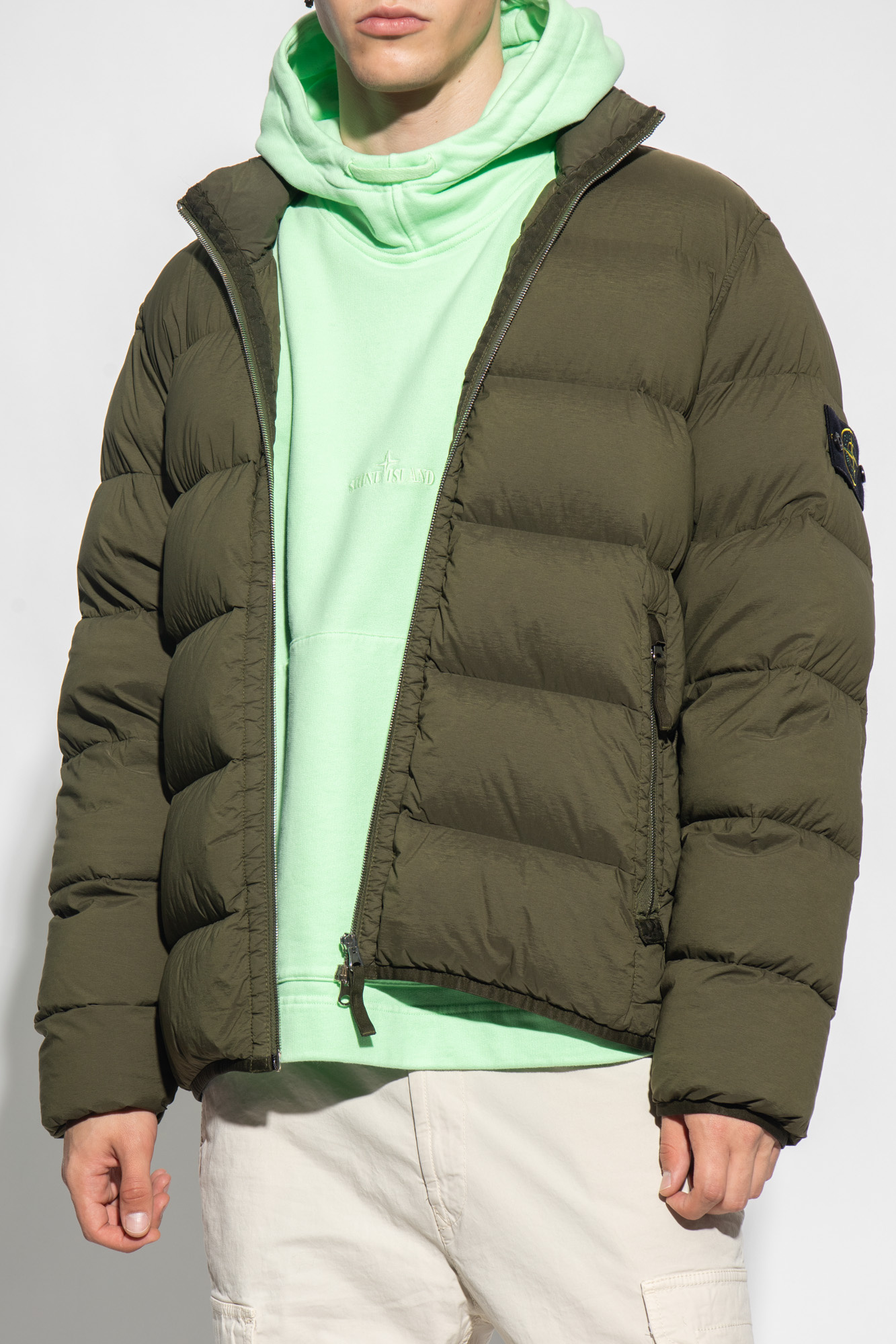 Green Seamless Tunnel down jacket Stone Island Vitkac Italy